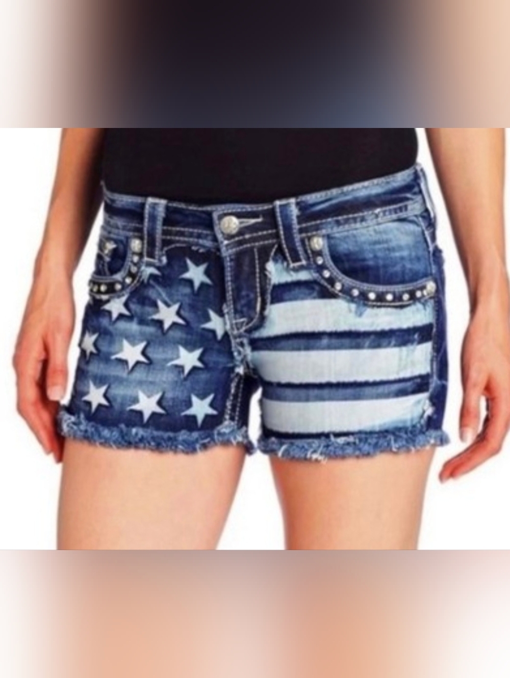 Miss Me Blue Denim American Flag Cutoff Shorts